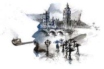 England - Plot Rainy City in Silhouette of Sherlock Holmes 