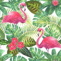 Flamingos - Tropical Leaves