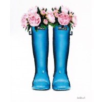 Amanda Greenwood - Blue Rain Boots with Peony